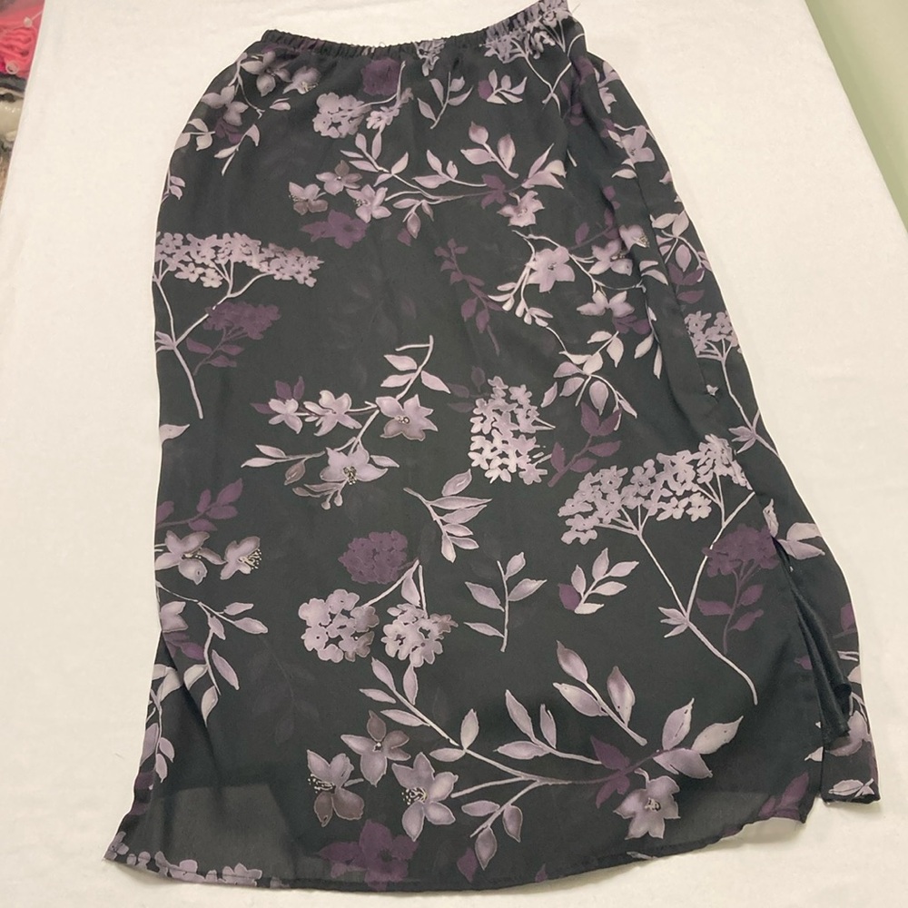 Fashion Bug Black and Purple Midi Pencil Skirt with Slits
